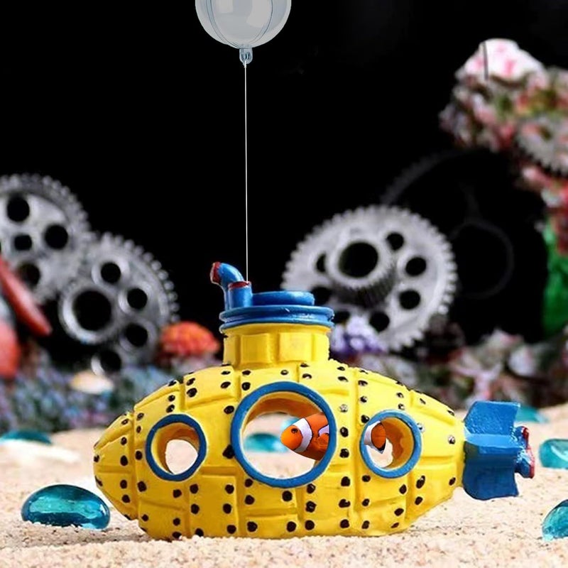 SUPTEC Floating Fish Tank Decoration, LittleCute Retro Submarine AquariumDecoration with Two Float Balls,Resinous Fish Tank Accessorie - Image 2